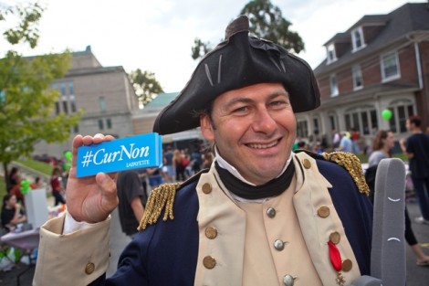The Marquis shows off his family slogan, 'Cur Non.'