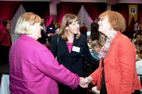 President Alison Byerly mingles with guests during the inauguration luncheon.