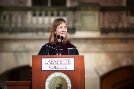 President Alison Byerly presents her inaugural address.