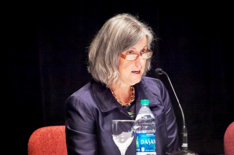 Panel moderator Wendy Hill, provost and dean of the faculty, introduces the panelists.