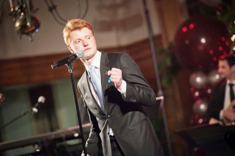 Michael Prisco ’14, president of Student Government, performs during the Inaugural Ball.
