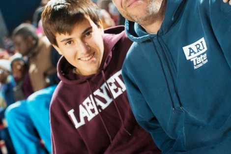 Troy Wilkens '17 enjoys the game with his dad, Todd.