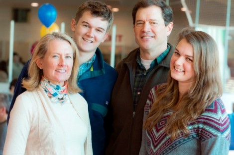 Brad Rice '16 with his parents, Katie and Sandy, and his sister, Dora, at the Anything Goes Family Lunch