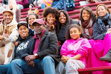 A family has fun during the game.