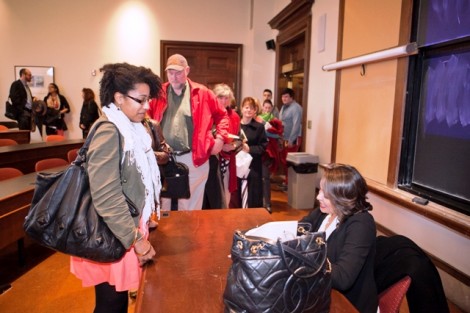 Natasha Trethewey signs a copy of her book for Jasmine Jay '14.