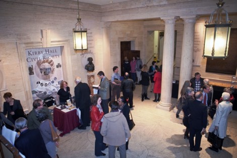 People wait in the lobby to get their books signed by Natasha Trethewey.