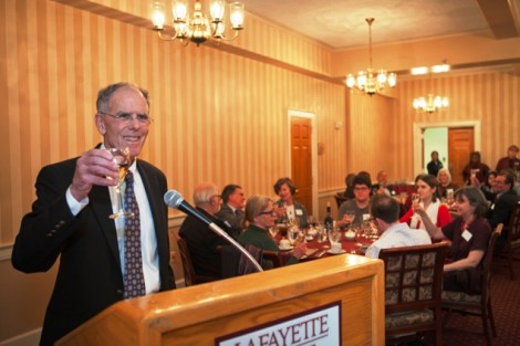 Neil McElroy, dean of libraries, gives a toast to Friends of Skillman Library during the reception.