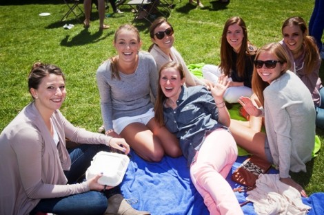 Students relax on March Field.