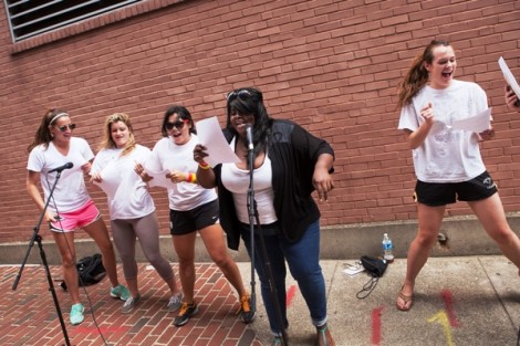 A student team performs in the Tour de Ville karaoke competition.