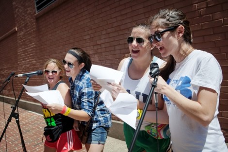 A student team performs in the Tour de Ville karaoke competition.