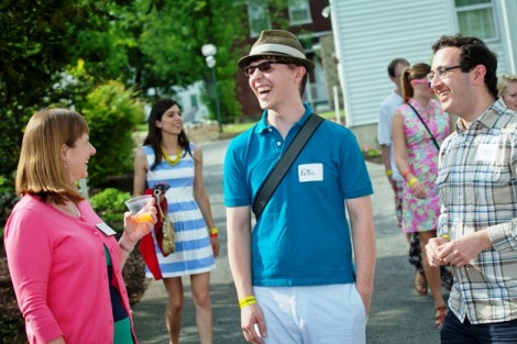 President Alison Byerly speaks with Peter Berexa ’14 and Patrick Larkin ’14. 