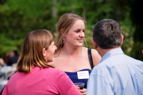 Lauren Berry ’14 speaks with President Alison Byerly and Steven Jensen.