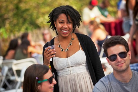 Jasmine Jay ’14 speaks with some friends.