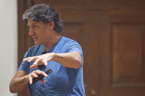 Prof. Nestor Armando Gil teaches a hands-on course on creating art.