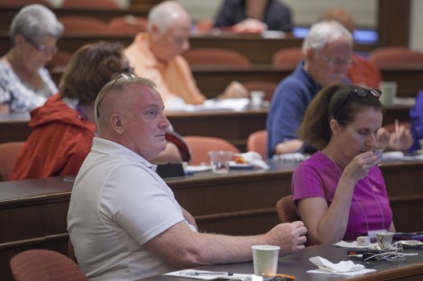Students in Prof. Rachel Goshgarian's course sample various coffees.