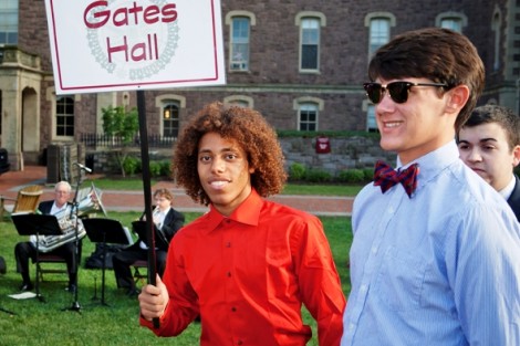 Students from Gates Hall stop for a photo.