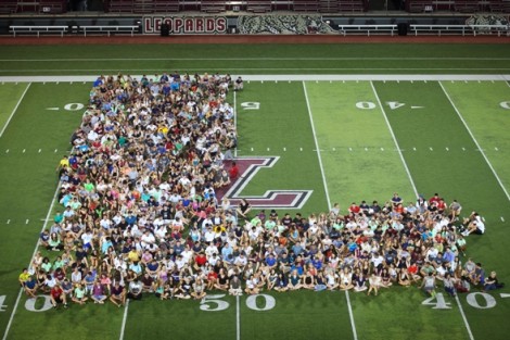 The final Class of 2018 Lafayette “L” on Fisher Field