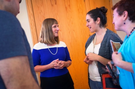 President Byerly speaks with parents and students.