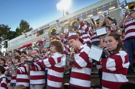 The Pep Band plays a rally song.
