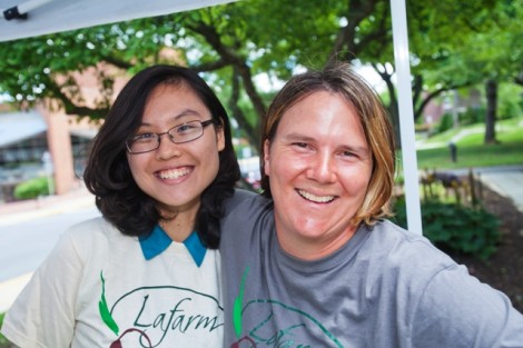 Hong Ha Vu '17 shares a laugh with Sarah Edmonds, director of LaFarm.