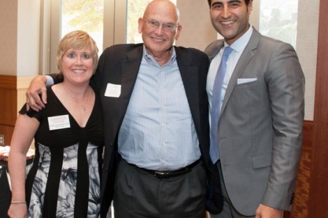 Former Alumni Association president David Reif ’68 accepts the Woodring Volunteer of the Year Award from Rachel Nelson Moeller ’88, executive director of alumni relations, and Alex Karapetian ’04, president of the Alumni Association.