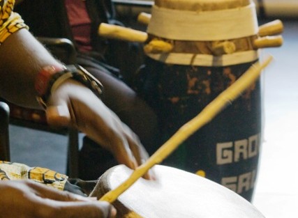 Drummers provide the beat for the dancers.