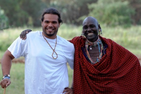 Andrew Holmes '12 poses with a villager in Kenya during an interim course on strategies for managing economic development and natural resources in sub-Saharan Africa.
