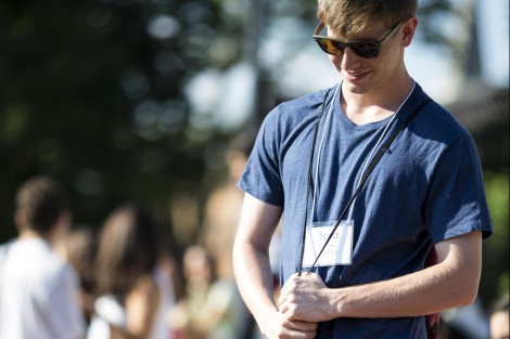 Scott Silver ’19 gets to know his campers. A group of 36 first-year students have already been volunteering on campus as part of the College’s Pre-orientation Service Program’s Kids in the Community day camp and other projects.