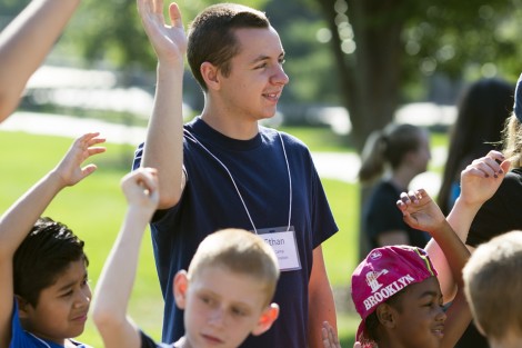 Ethan Garvey ’19 hangs out with his group of campers.