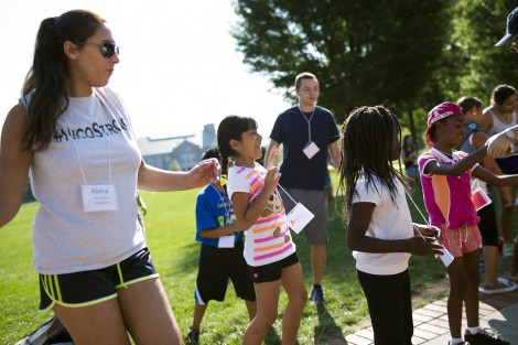 Alaina Ciccone ’19 dances with the campers.