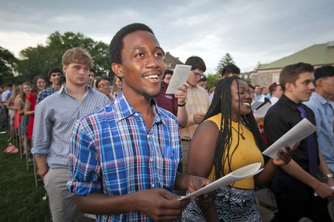 New students sing the alma mater for the first time.