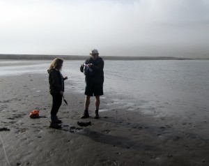 Students take mineral samples in Iceland. 