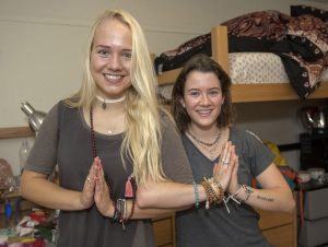 Cecelia Palmquist, left, and Kaila Aguerre are now roommates in McKeen Hall.