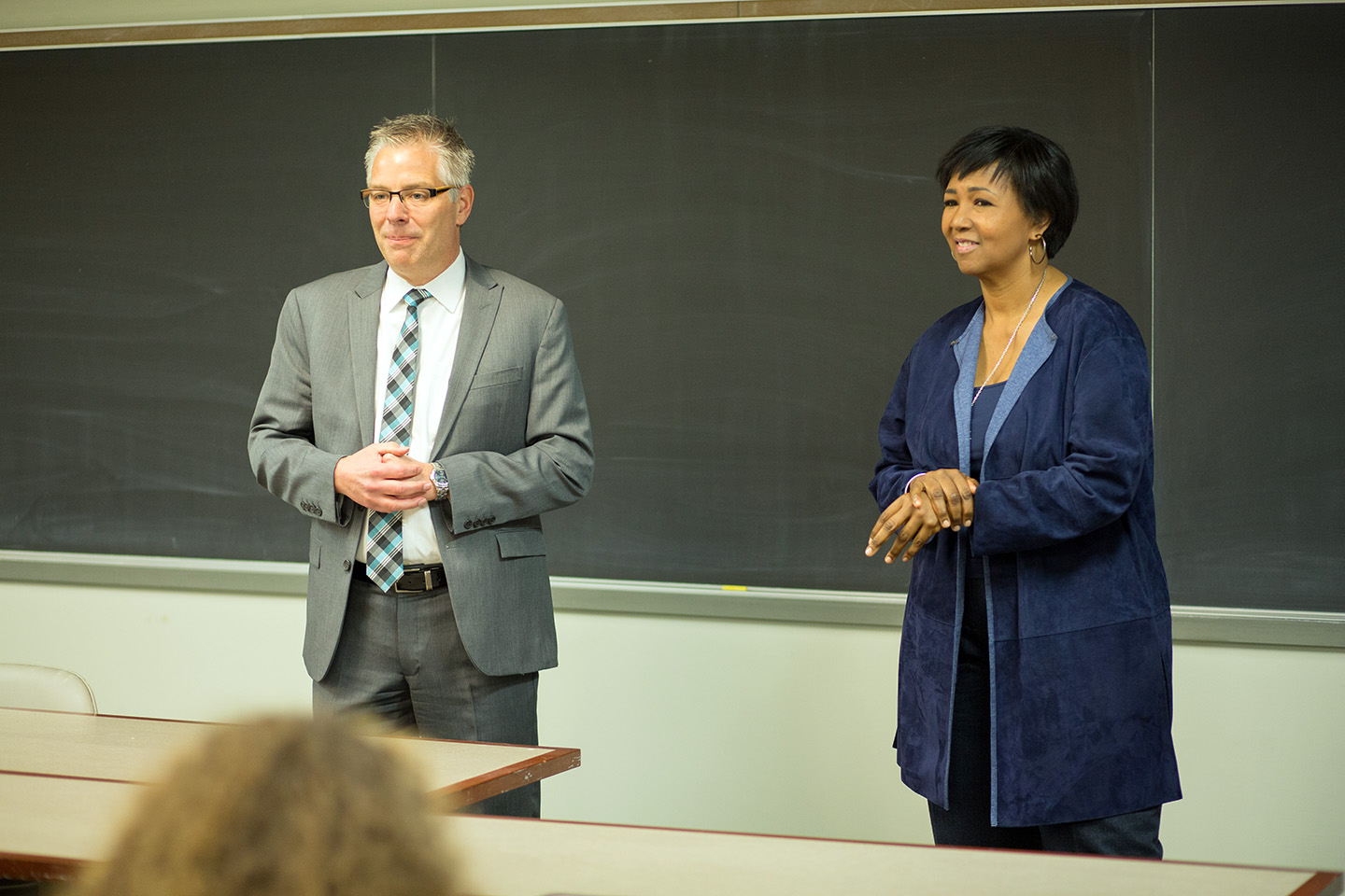 Scott Hummel, director of engineering, introduces Astronaut Mae Jemison.