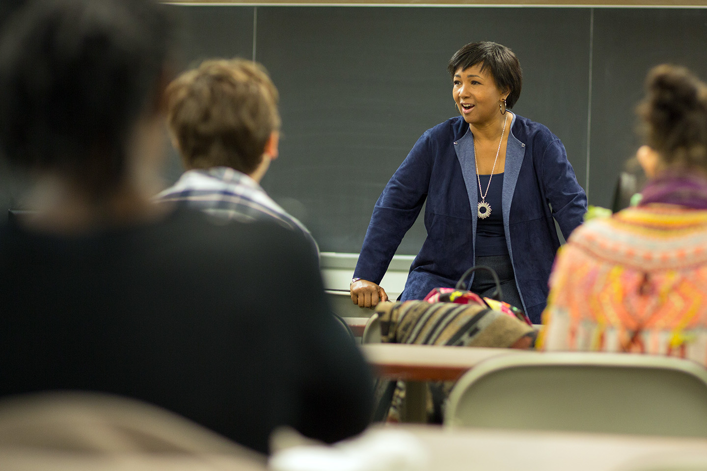 Astronaut Mae Jemison discusses her career with students.
