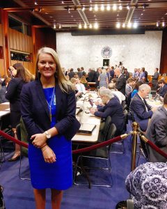 Haley Matthes '19 stands in the Senate hearing room