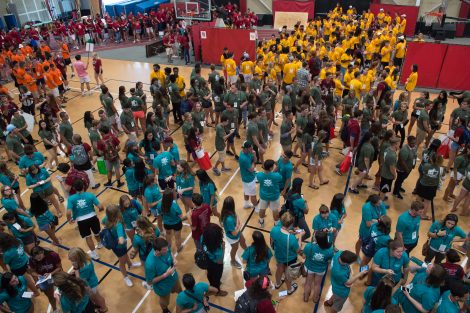 New Lafayette College students and parents attend the 2017 Opening Convocation at Kirby Sports Center.