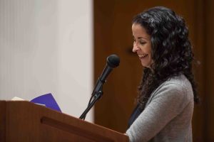 Laila Lalami, author of this year's Community Reading, Hope and Other Dangerous Pursuits, speaks at Colton Chapel.