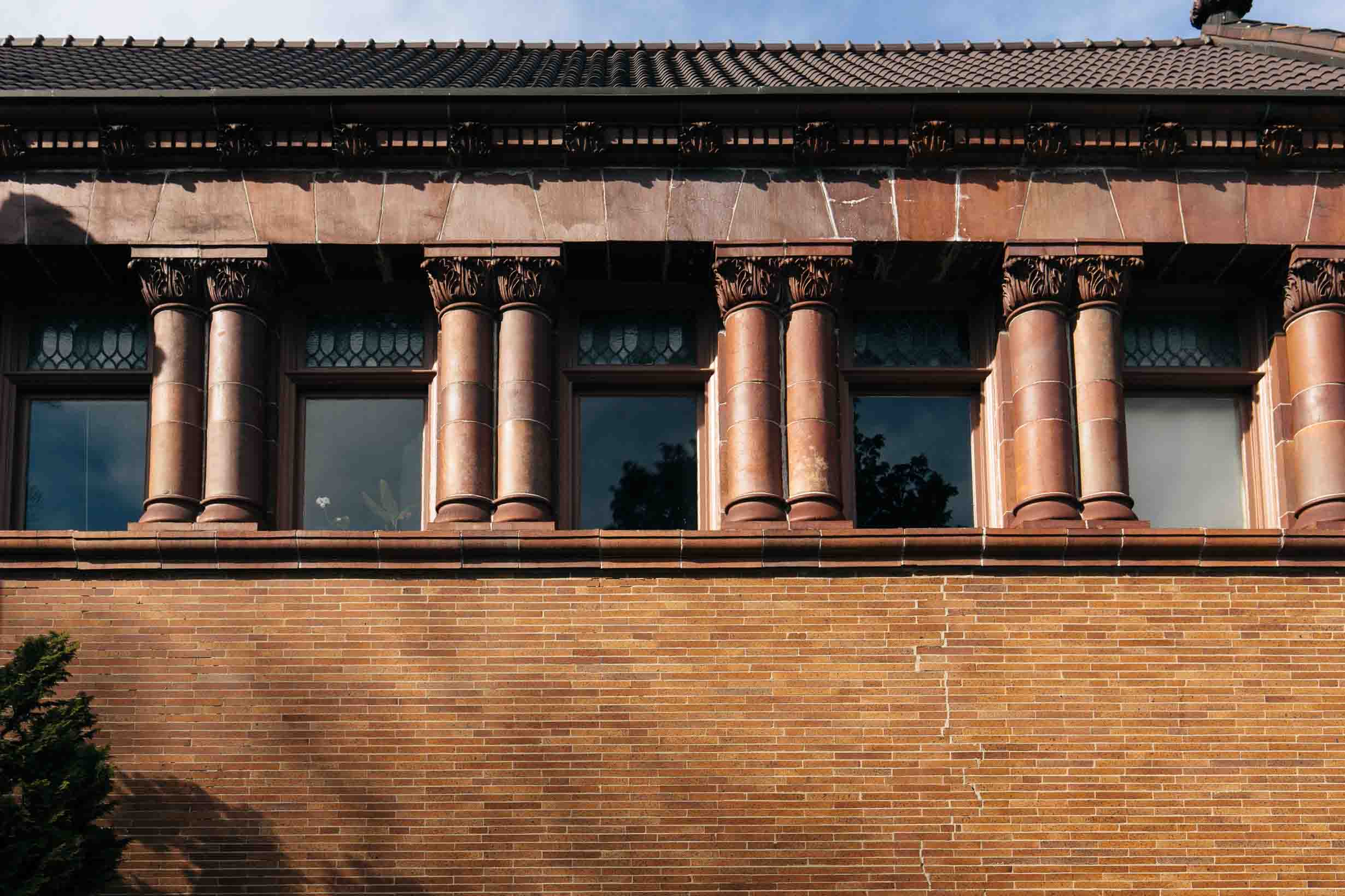 An exterior view of Van Wickle Hall focusing on windows