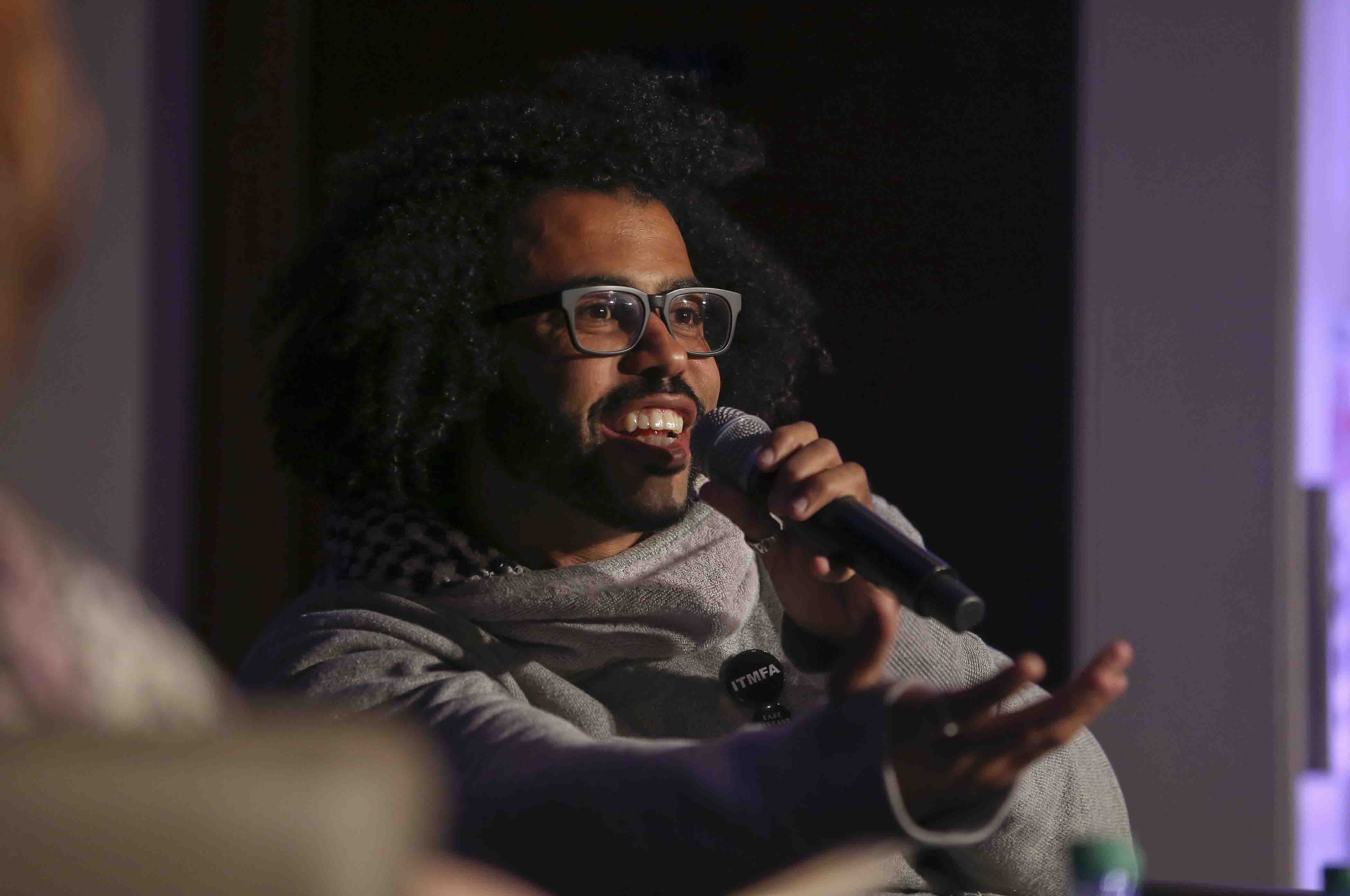 Hamilton star Daveed Diggs talks at Colton Chapel.