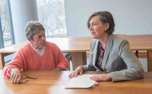 Pioneering feminist, activist and author Rita Mae Brown with Elaine Stomber '89, associate College archivist