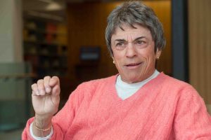 Pioneering feminist, activist, and author Rita Mae Brown answers questions during an interview.