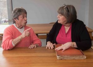 Pioneering feminist, activist, and author Rita Mae Brown talks with Diane Shaw, Lafayette College archivist and director of Special Collections.