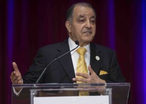 Seifi Ghasemi, Chairman, President and Chief Executive Officer of Air Products, speaks during the President's Entrepreneurship Lecture Series at Colton Chapel.