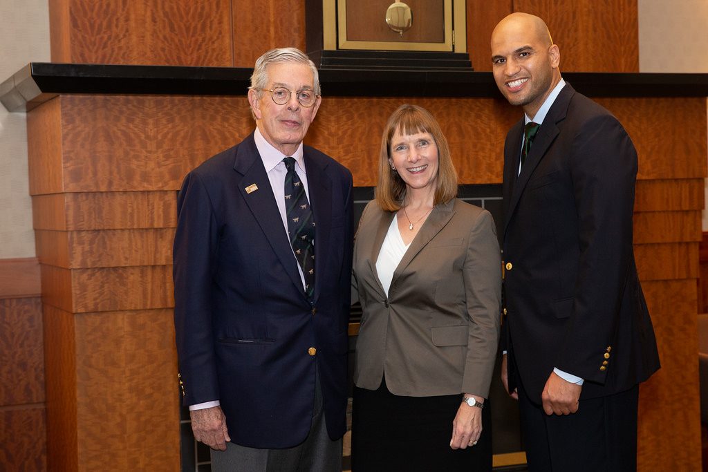Bradbury Dyer III '64, Lafayette President Alison Byerly, and Dyer Center Director Yusuf Dahl