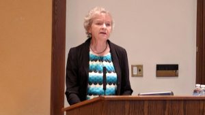 New York University history professor Jane Burbank lectures.