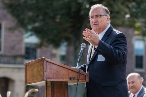 Easton Mayor Sal Panto Jr. talks at Landis Day.
