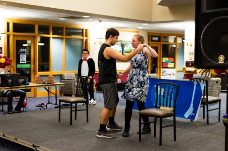 Students compete in the lip sync and air band contest.