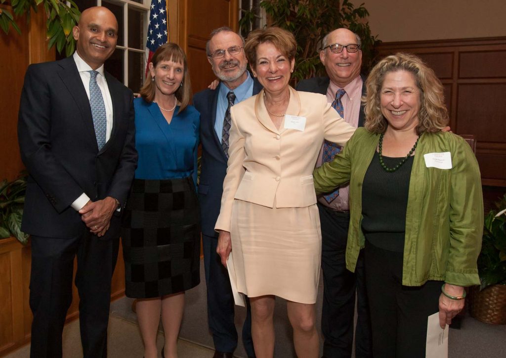 (L-R) Provost Abu Rizvi, President Alison Byerly, Prof. Ilan Peleg, Prof. Diane Cole Ahl, Prof. Bob Weiner, and Prof. Susan Basow at the annual faculty awards dinner