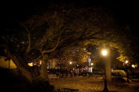 Lafayette students gather for a candlelight vigil outside Colton Chapel at the annual Take Back the Night.